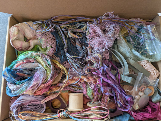 Large creativity stitch box with vintage wooden thread spools CB04