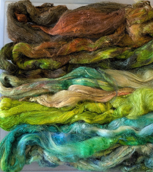 Approx 60g hand dyed silk tussah fibre-HDTS01