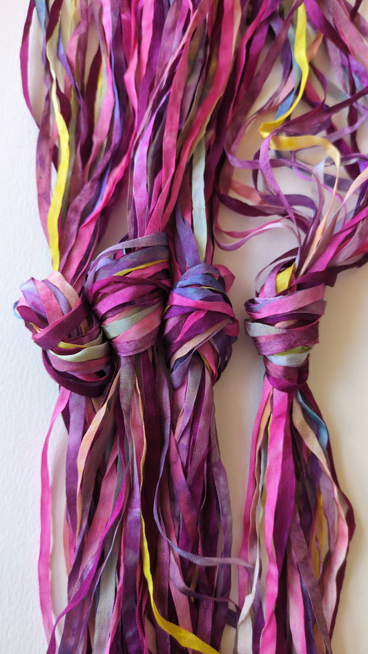 6 x 2m(12m total) hand dyed silk embroidery ribbons 4mm wide - SER03