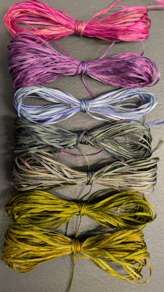 Large  selection of Silk raffia style thread hand dyed JAN26