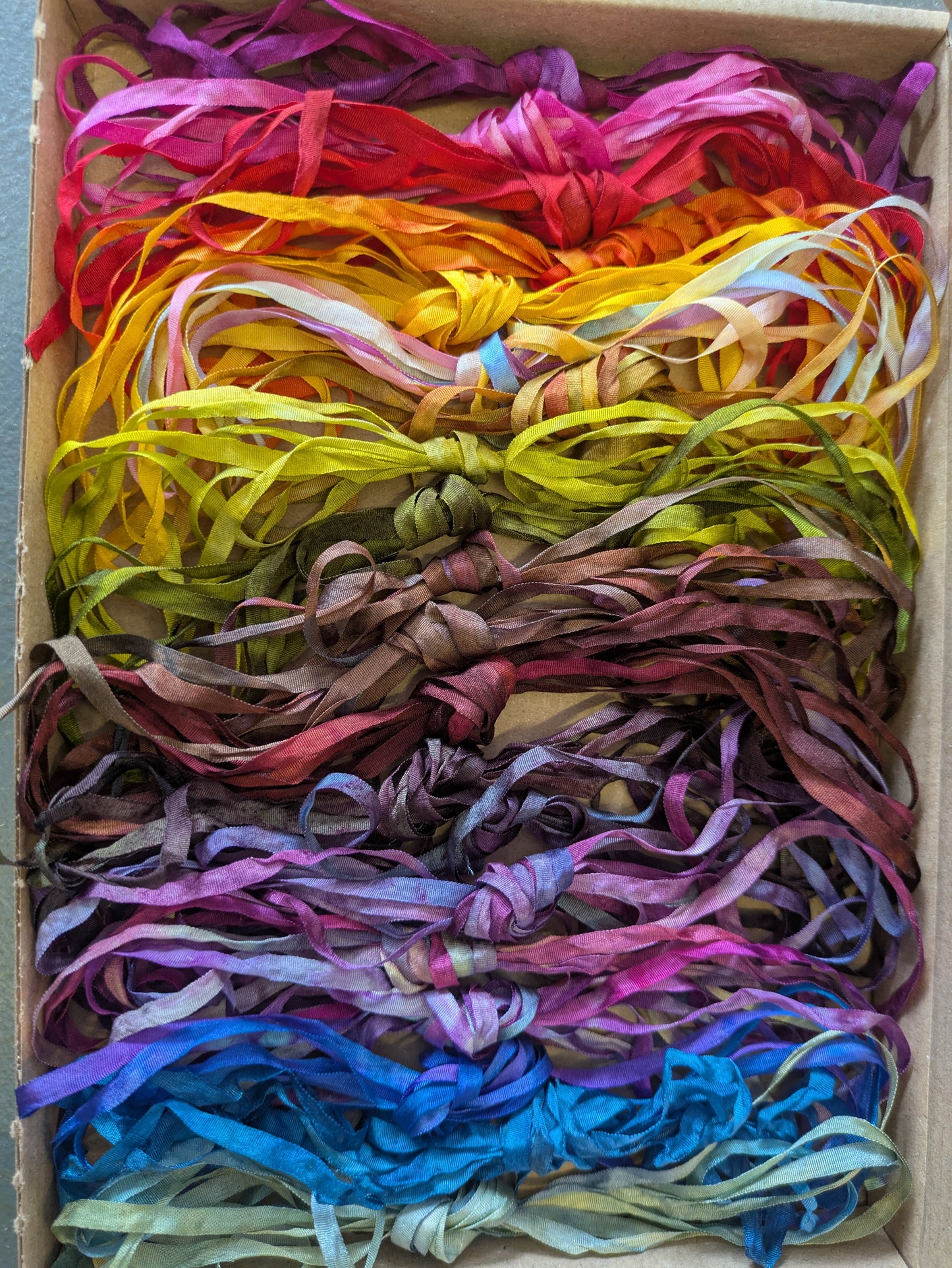 20 x 2m(40m total) hand dyed silk embroidery ribbons 4mm wide - SERbox01