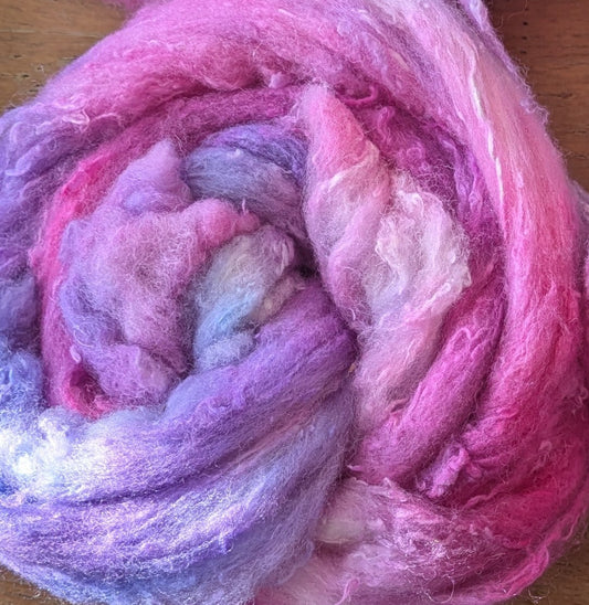 Merino with silk slubs hand dyed layers great to needle felt or wet felt  25g MSS32