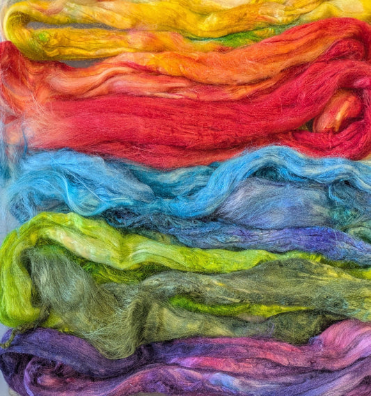 Approx 60g hand dyed silk tussah fibre-HDTS07