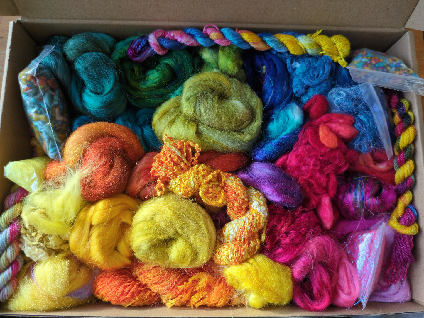 Hand dyed speciality lux texture fibre box -  approx 185g  fibres - box04