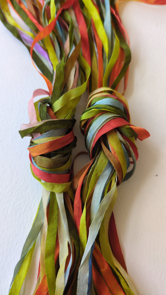 6 x 2m(12m total) hand dyed silk embroidery ribbons 4mm wide - SER10