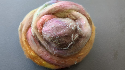 Merino with silk slubs hand dyed layers great to needle felt or wet felt  25g MSS25