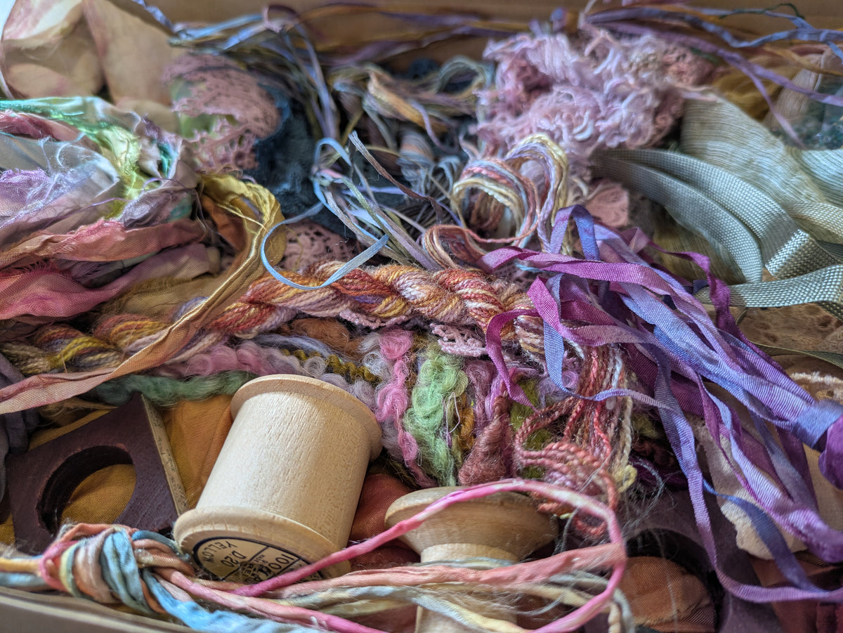 Large creativity stitch box with vintage wooden thread spools CB04