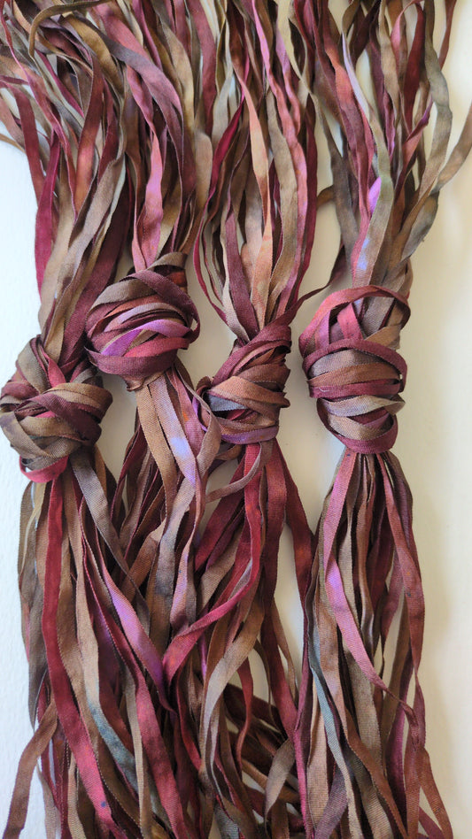 3 x 4m(12m total) hand dyed silk embroidery ribbons 4mm wide - SER08