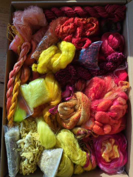 Hand dyed speciality lux texture fibre box -  approx 160g  fibres - box09