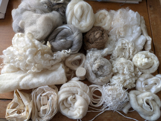 Extra luxurious and unusual 240g min natural silk/wool experimental pack, ideal to dye/natural projects