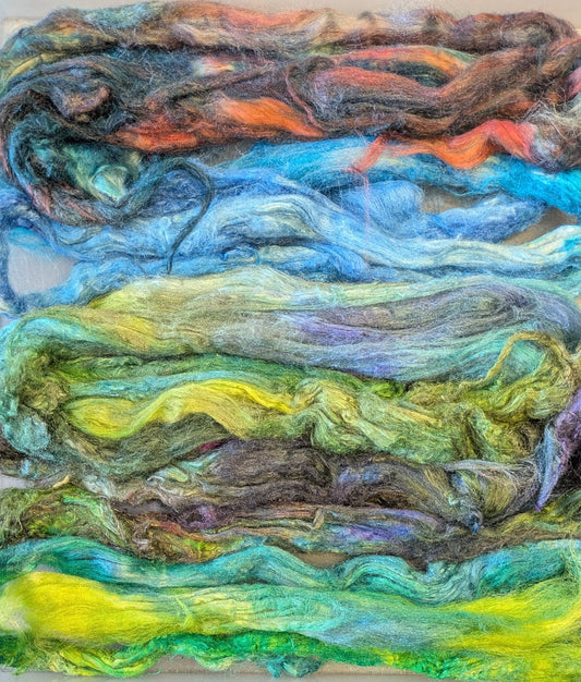 Approx 60g hand dyed silk tussah fibre-HDTS06