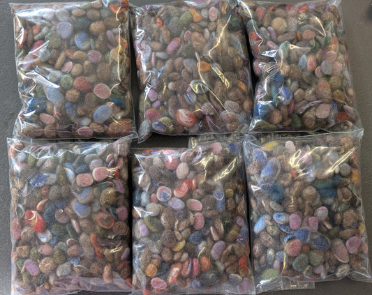 25g pebbles - mix of hand-dyed and natural fibres and fabrics made into little pebbles - pebs18