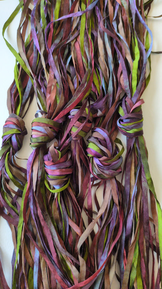 6 x 2m(12m total) hand dyed silk embroidery ribbons 4mm wide - SER12