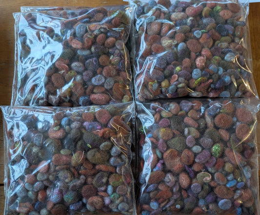 25g pebbles - mix of hand-dyed and natural fibres and fabrics made into little pebbles - pebs21