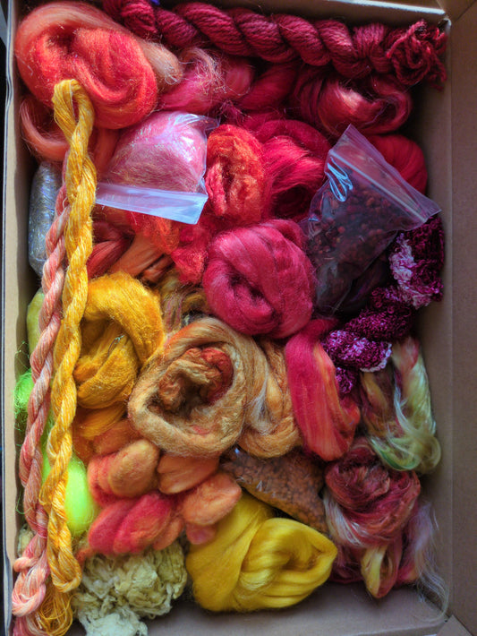 Hand dyed speciality lux texture fibre box -  approx 150g  fibres - box07