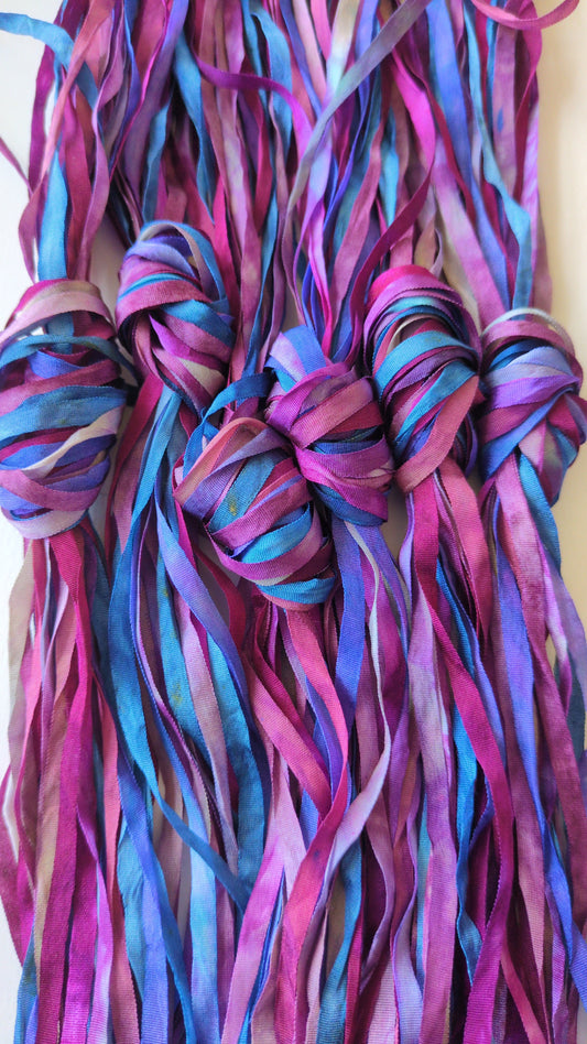 6 x 2m(12m total) hand dyed silk embroidery ribbons 4mm wide - SER05