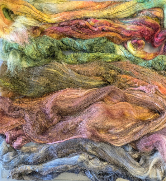 Approx 60g hand dyed silk tussah fibre-HDTS09