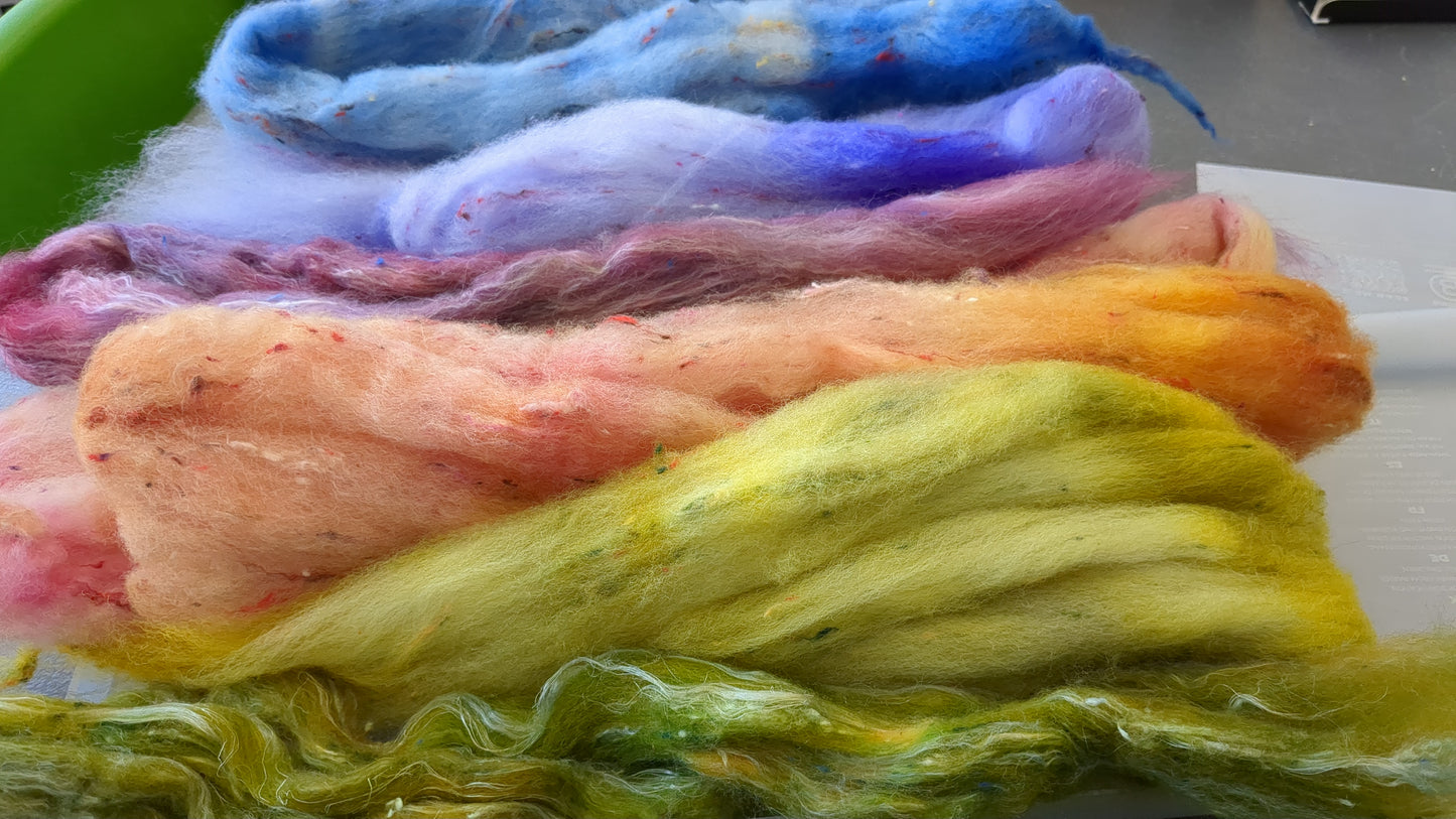 hand dyed custom blends with added texture. layers great to needle felt or wet felt 100g OCB02