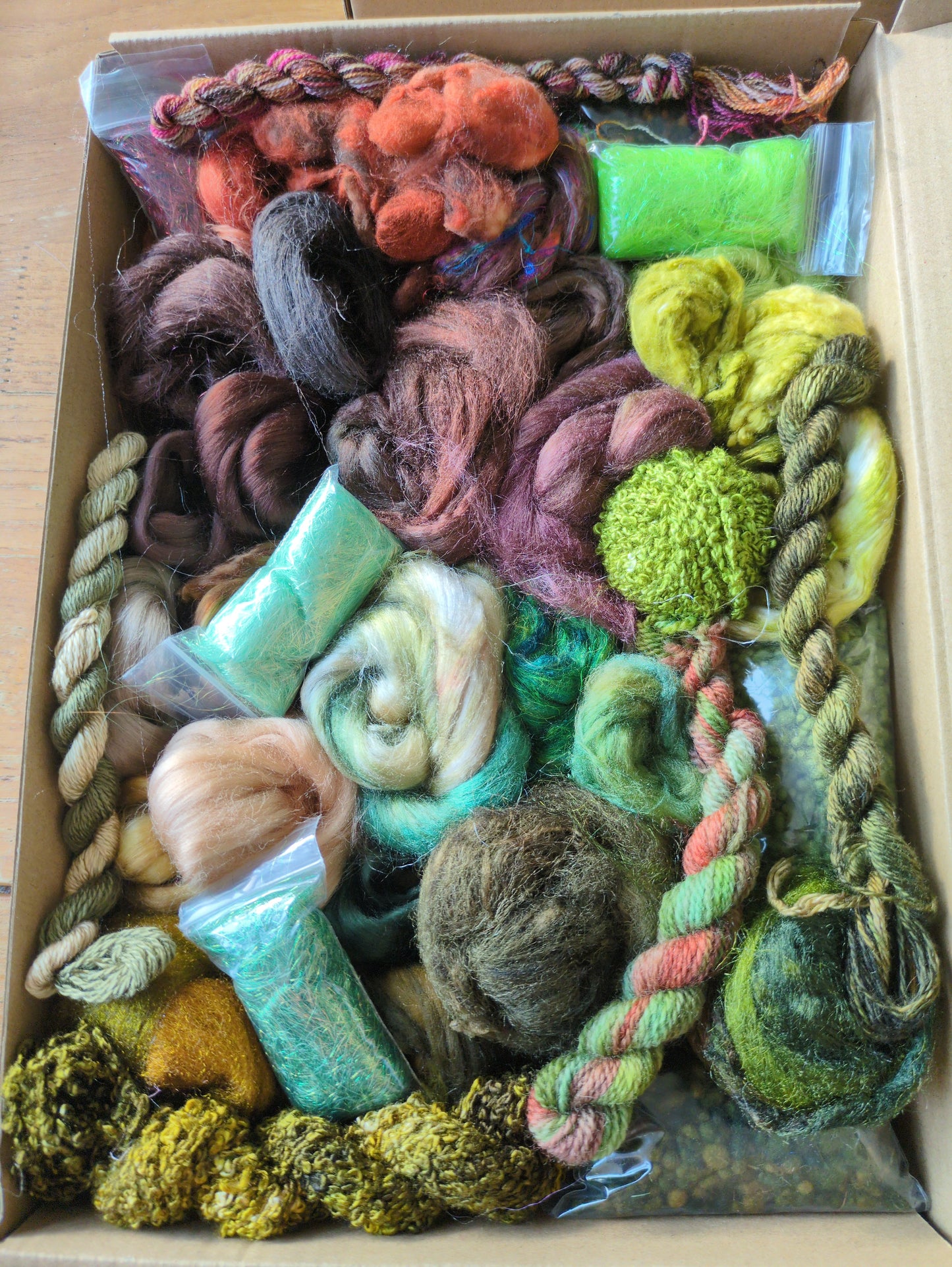 Hand dyed speciality lux texture fibre box -  approx 150g  fibres - box02