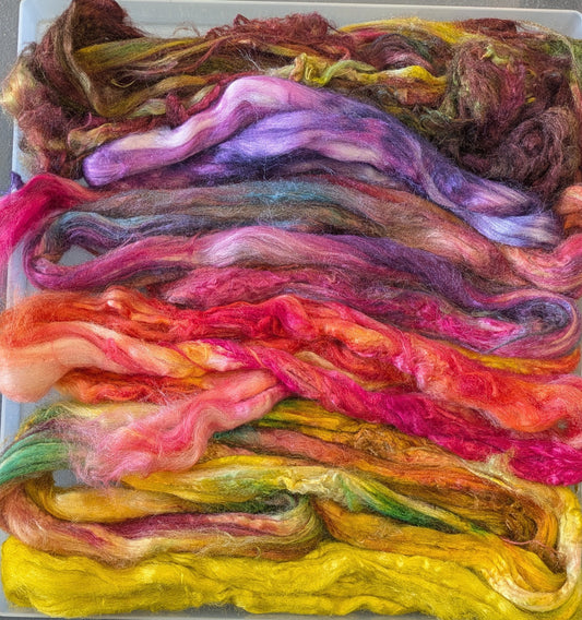 Approx 60g hand dyed silk tussah fibre-HDTS02