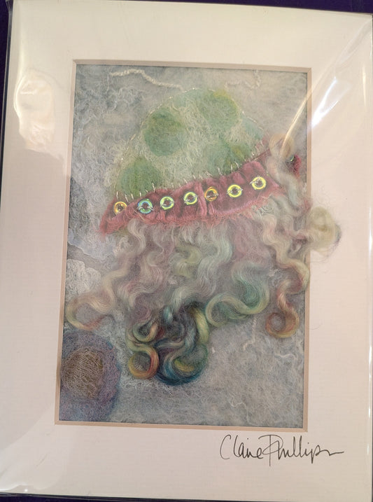 A5 primal mini felt jellyfish mounted in cream mount