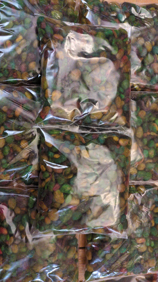 25g pebbles - mix of hand-dyed and sparkly fibres made into little pebbles - pebs25