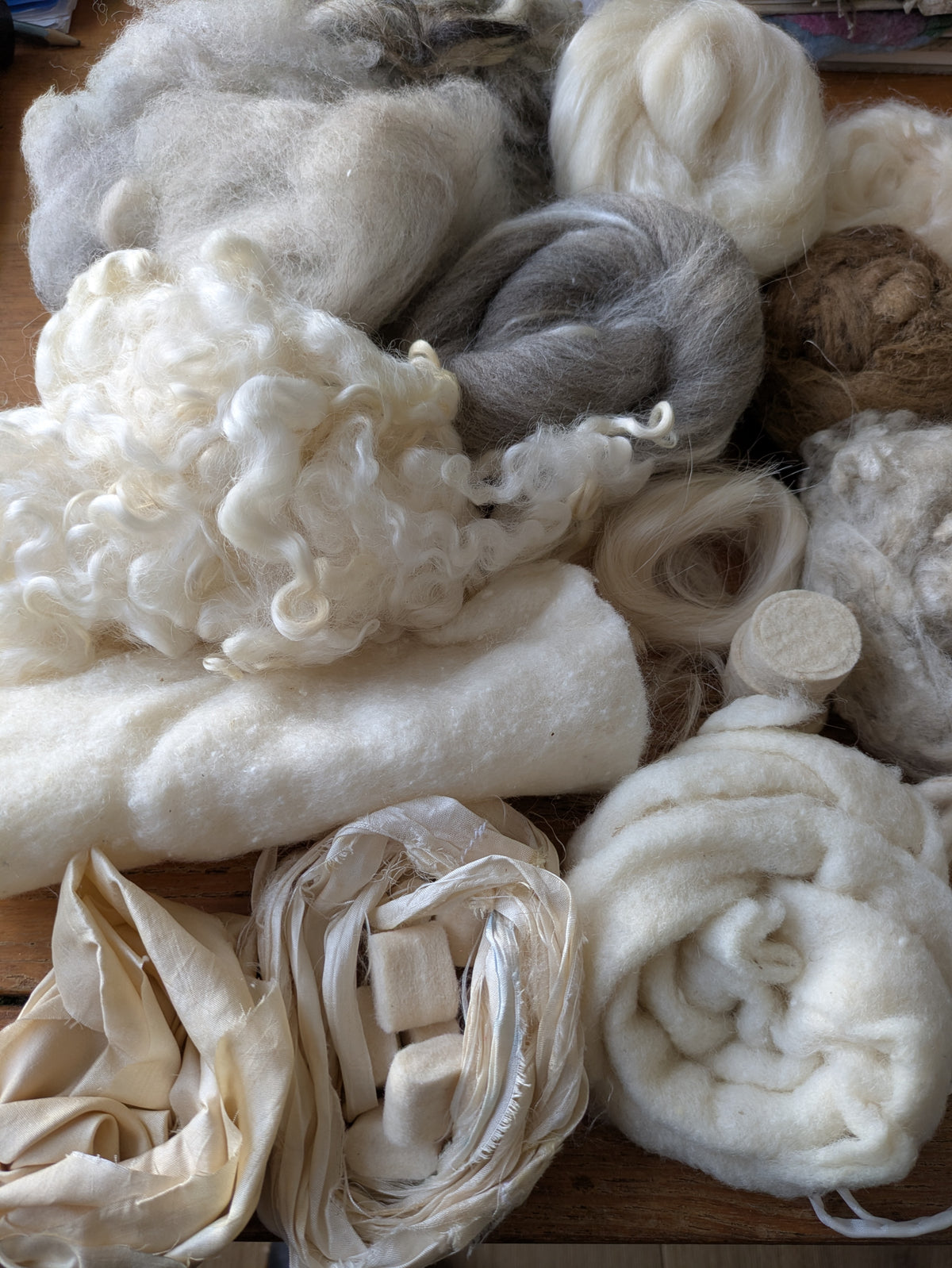 Extra luxurious and unusual 240g min natural silk/wool experimental pack, ideal to dye/natural projects