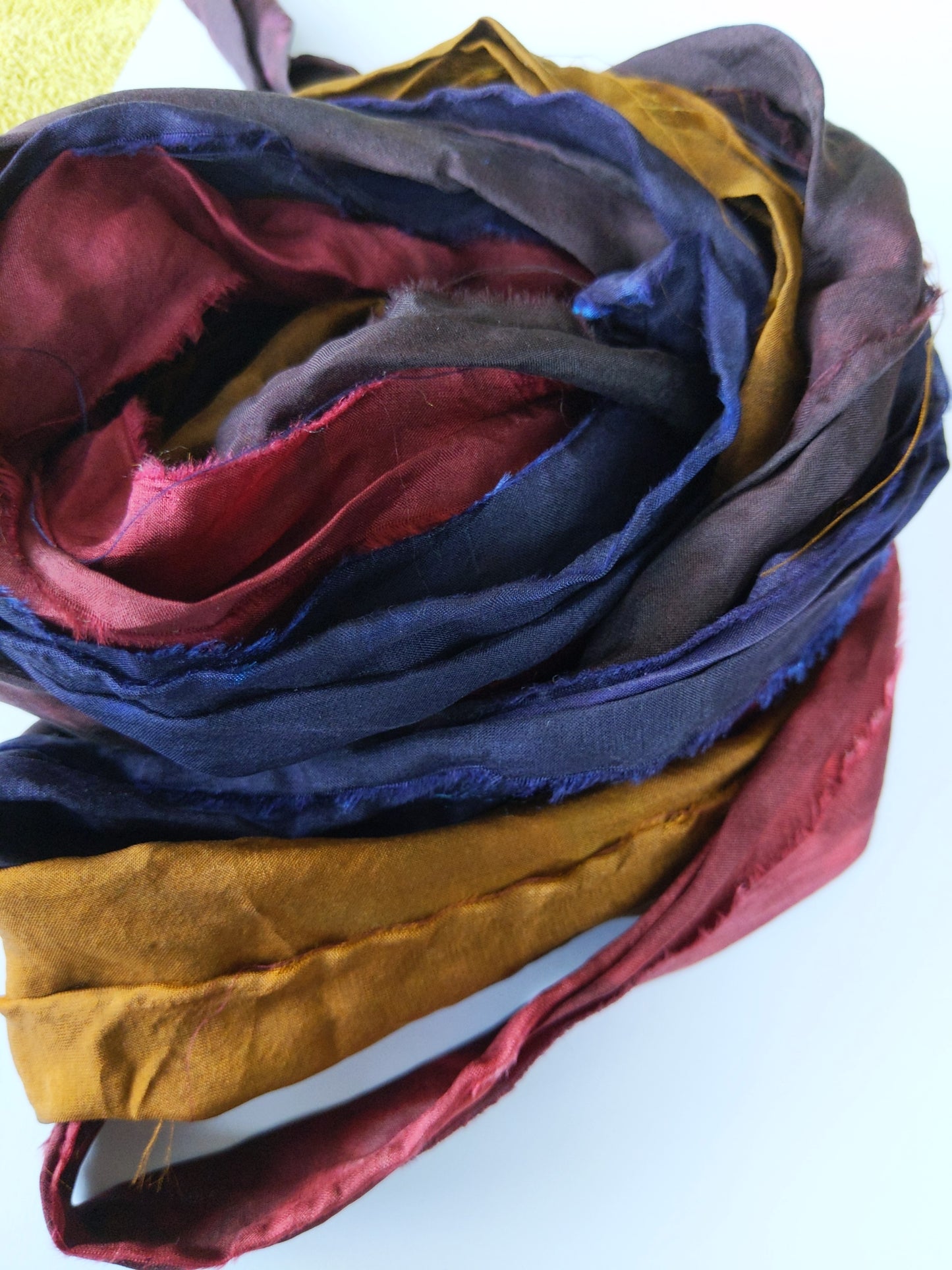 4 Hand-dyed and hand frayed silk ribbons HDSR42