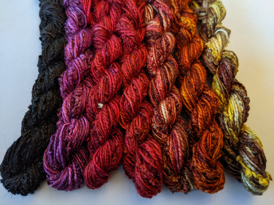 7 skeins of hand dyed silk threads, a great mix of colours and textures - STh11