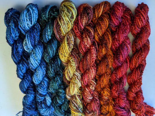 8 skeins of hand dyed silk threads, a great mix of colours and textures - Sth32