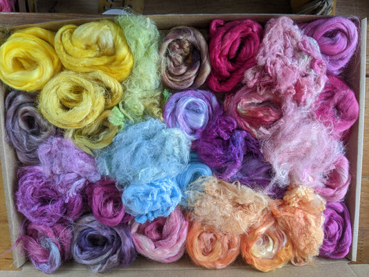 Hand dyed speciality fibre box -  approx 120g fibres - set02