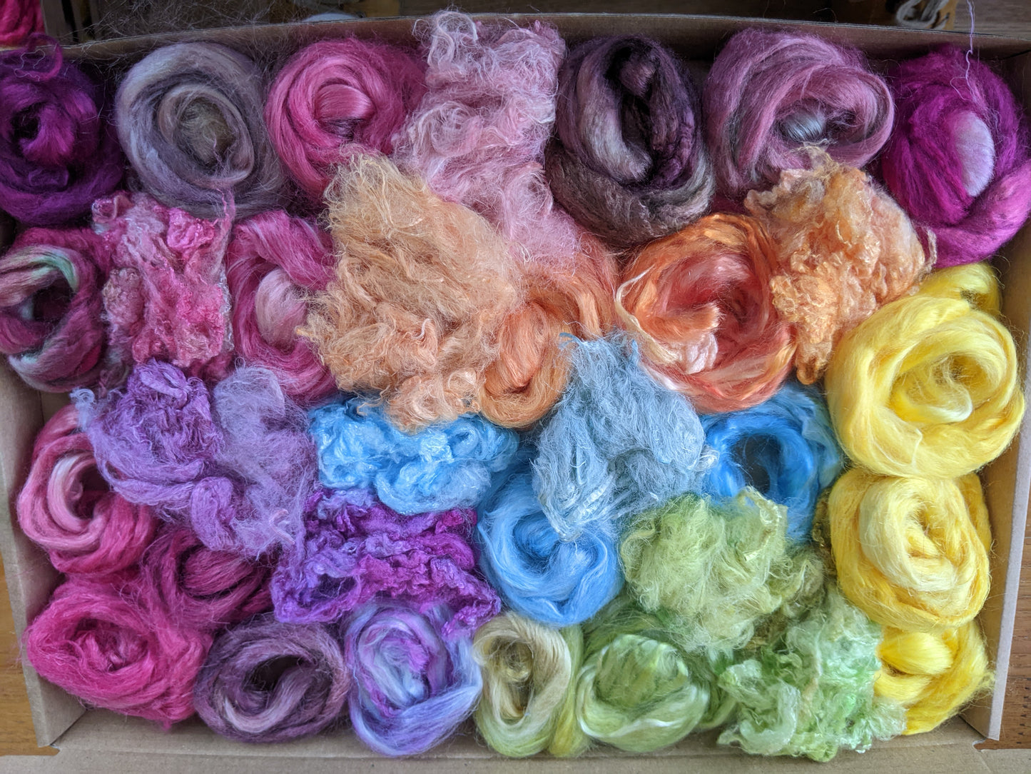 Hand dyed speciality fibre box -  approx 120g fibres - set03