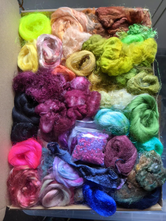 Hand dyed speciality lux texture fibre box -  approx 120g  fibres - box03